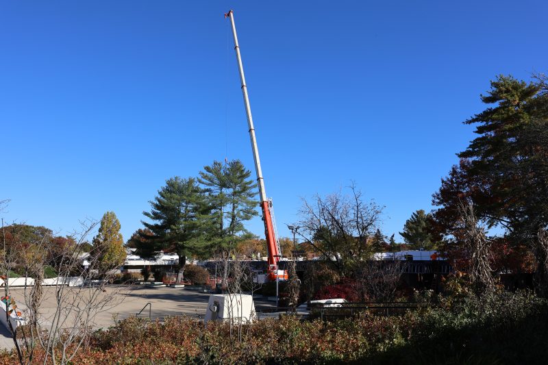 Crane towering over Massasoit's new Science Building.